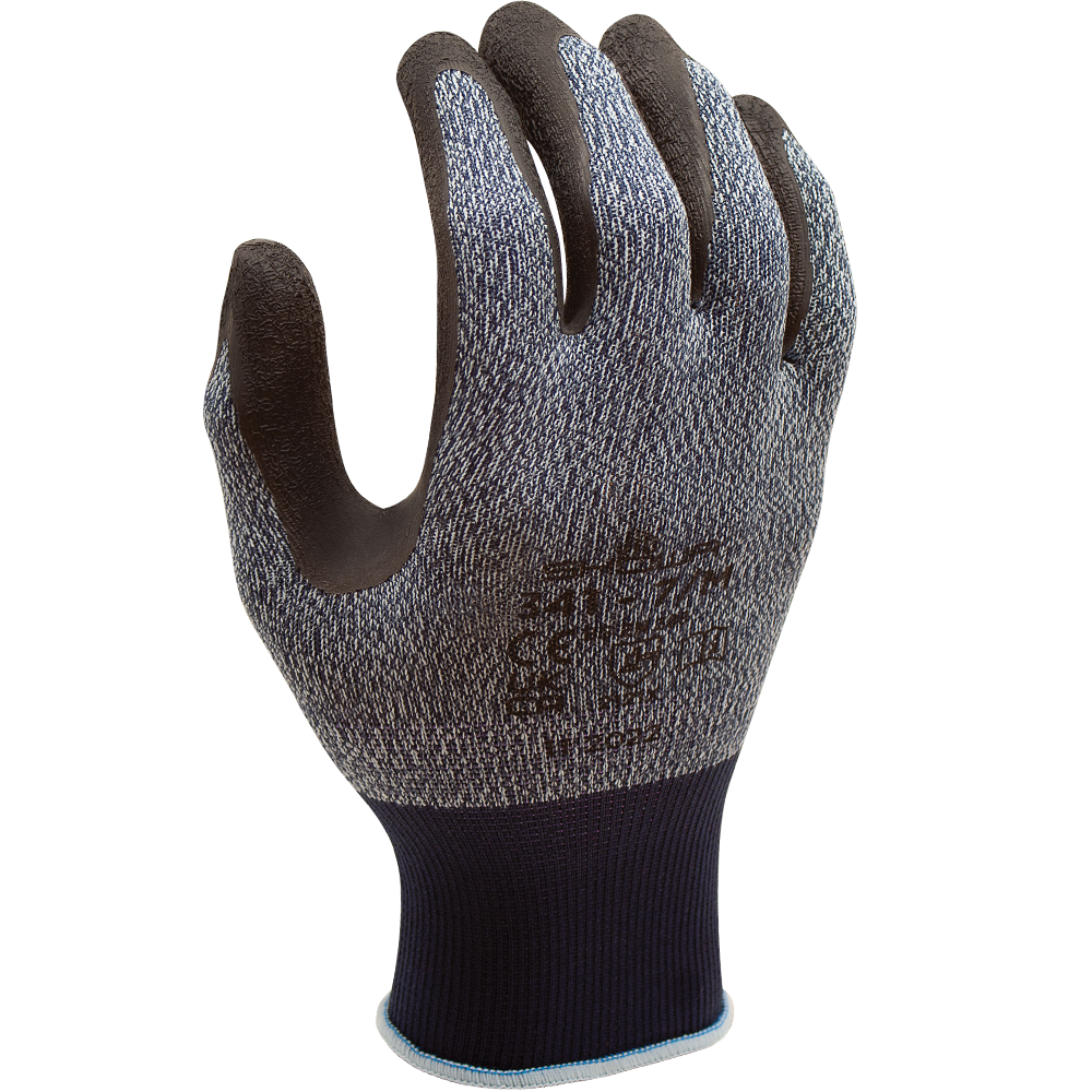 Showa Best Glove 445714298 Gray & Blue 0.5 Back Atlas Extra Rubber Coat Knit Glove Large